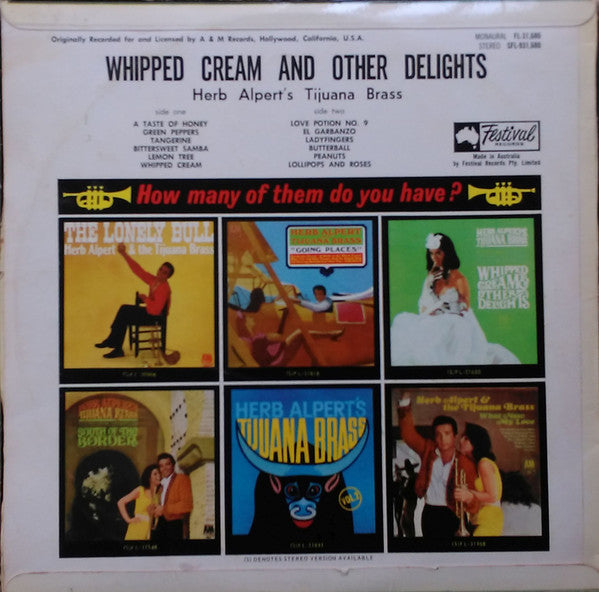Herb Alpert & The Tijuana Brass : Whipped Cream & Other Delights (LP, Album, Mono, Blu)
