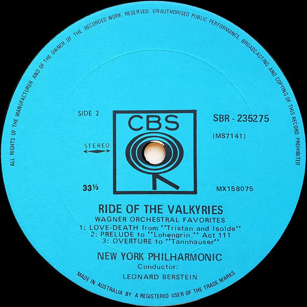 Wagner* - Leonard Bernstein / New York Philharmonic : Ride Of The Valkyries (Wagner Orchestral Favorites) (LP)
