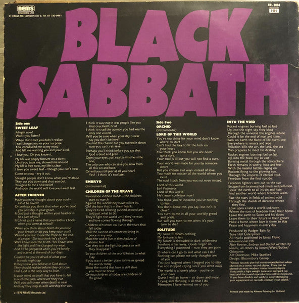 Black Sabbath : Master Of Reality (LP, Album, RE)