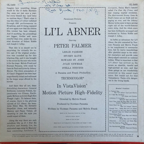 Various : Li'l Abner The Original Sound-Track Score From The Paramount Picture (LP, Mono)