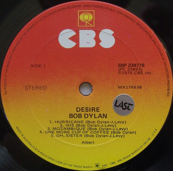 Bob Dylan : Desire (LP, Album, RE, Gat)