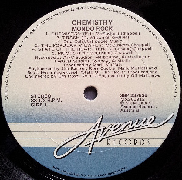 Mondo Rock : Mondo Rock Chemistry (LP, Album, RE)