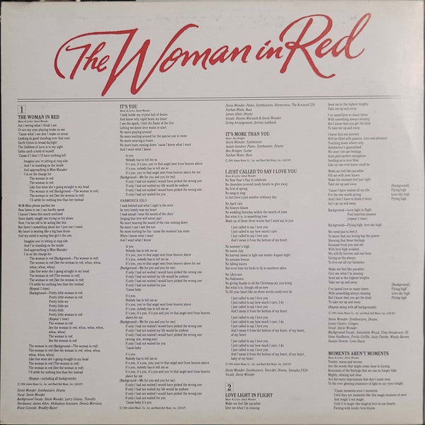 Stevie Wonder : The Woman In Red (Selections From The Original Motion Picture Soundtrack) (LP, Album, Comp, Gat)
