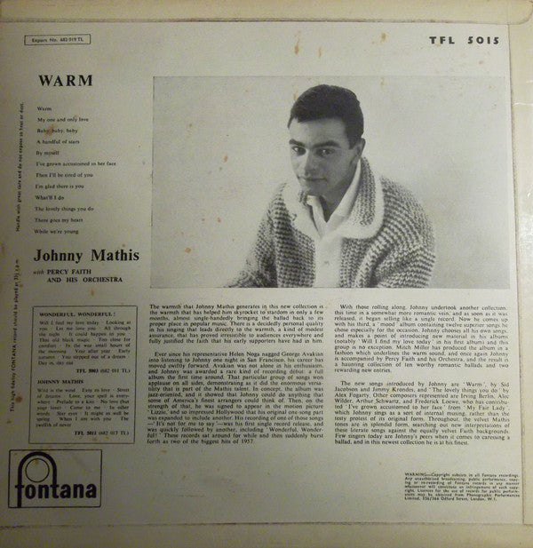 Johnny Mathis With Percy Faith & His Orchestra : Warm (LP, Album)