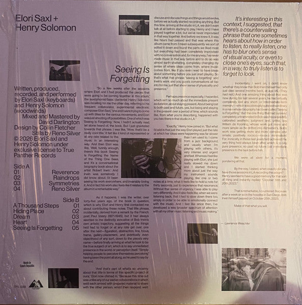 Elori Saxl + Henry Solomon : Seeing Is Forgetting (LP, Album)