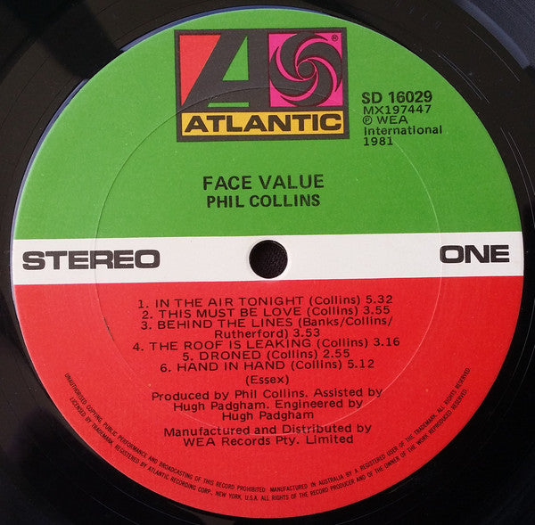 Phil Collins : Face Value (LP, Album, RE, Gat)