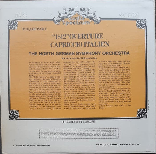 Pyotr Ilyich Tchaikovsky, Das Norddeutsche Symphonieorchester, Wilhelm Schüchter : "1812" Overture / Capriccio Italien (LP)