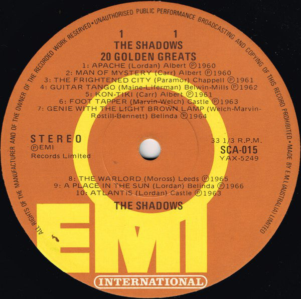 The Shadows : 20 Golden Greats (LP, Comp, Ora)