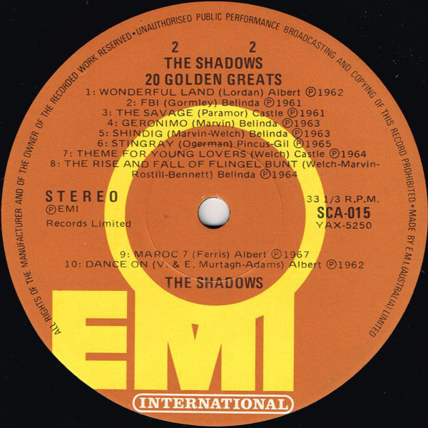 The Shadows : 20 Golden Greats (LP, Comp, Ora)