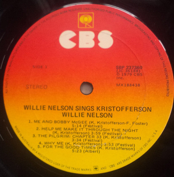 Willie Nelson : Willie Nelson Sings Kristofferson (LP, Album)