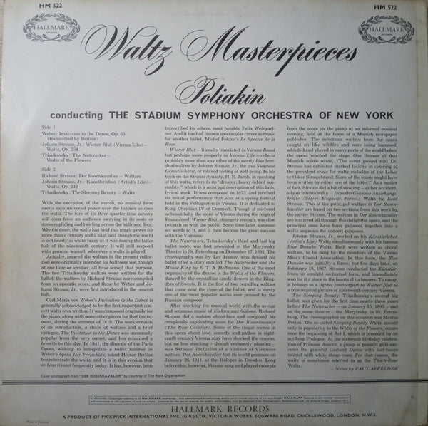 Raoul Poliakin, The Stadium Symphony Orchestra Of New York : Waltz Masterpieces (LP, Album)