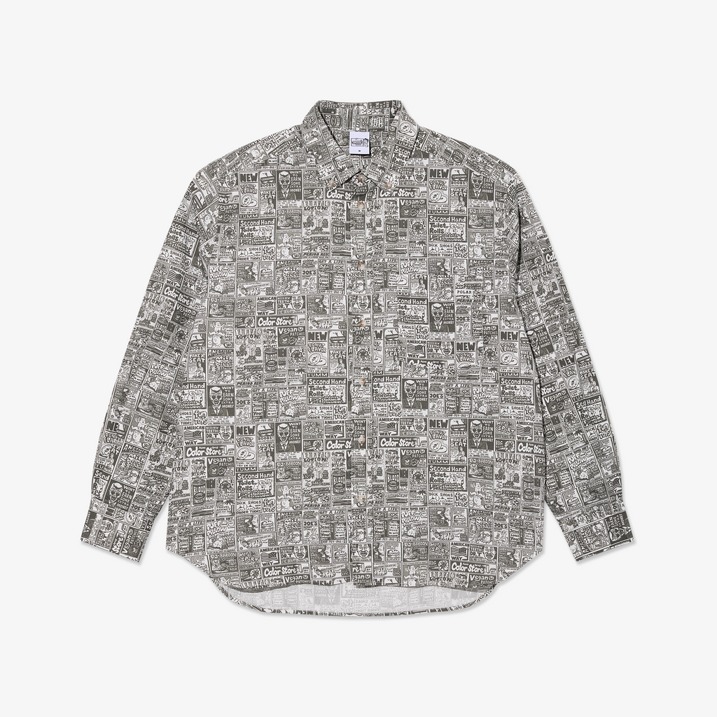 Ben LS Shirt | Newspaper - Light Grey
